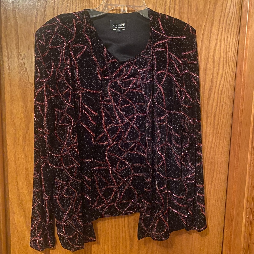 Xscape Women's Sweater Set with Black and Pink Pattern XL